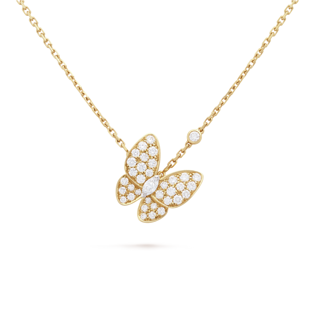 18K Diamond VCA Two Butterfly Pendant