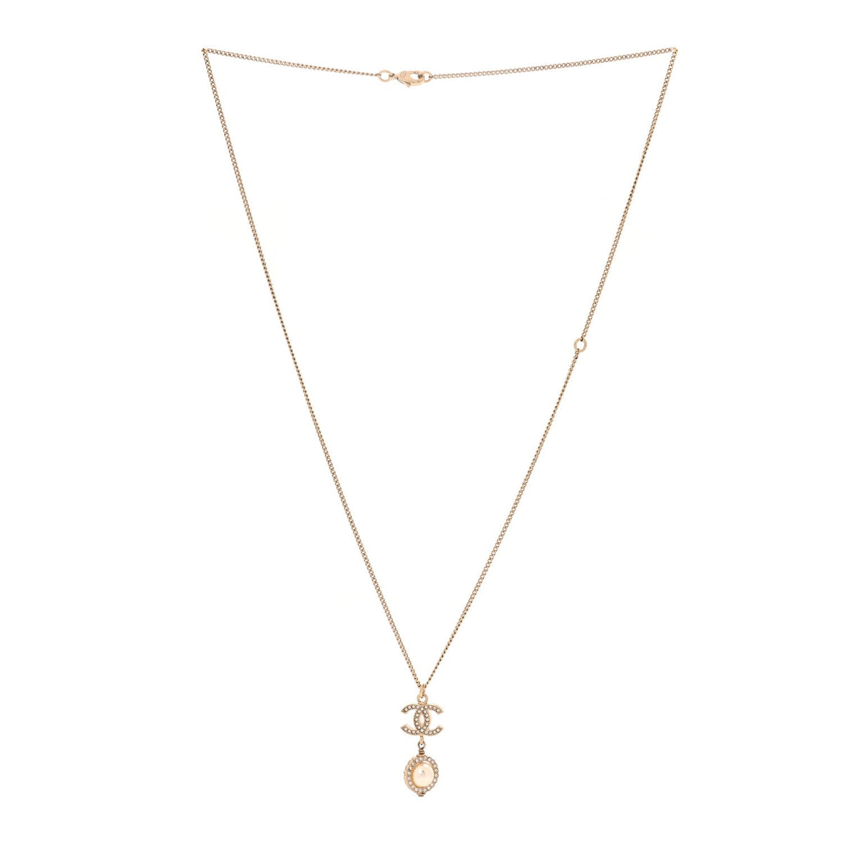 Chanel Pearl Crystal CC Pendant Necklace Gold
