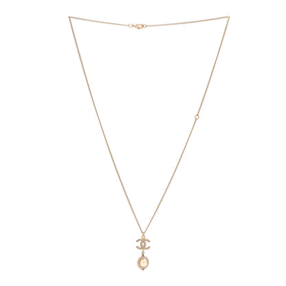 Chanel Pearl Crystal CC Pendant Necklace Gold