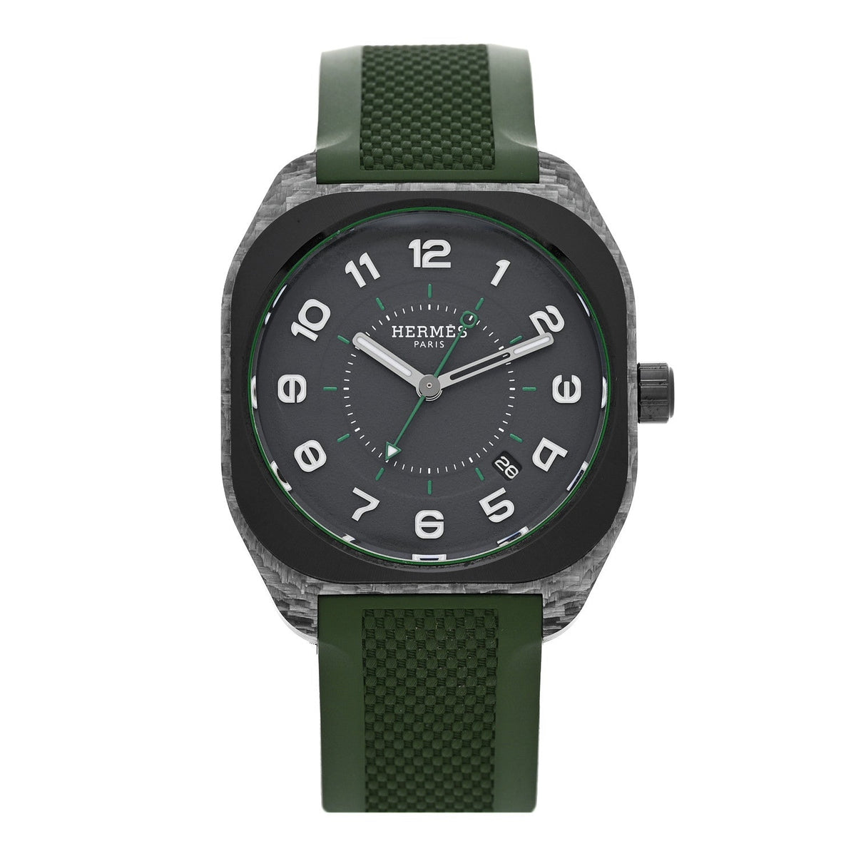 Hermes Glass Fiber Ceramic Rubber 39mm H08 Automatic Watch Vert 1946267
