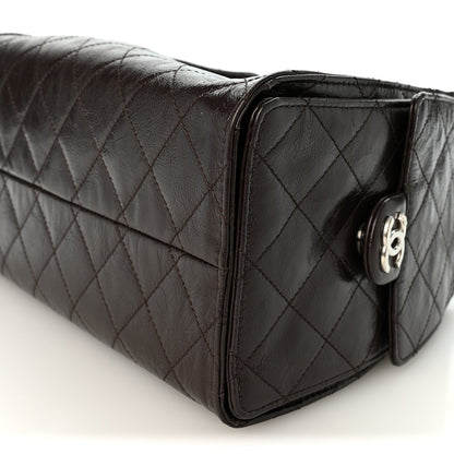 Chanel Shiny Crumpled Calfskin Quilted Small 25 Handbag Dark Brown
