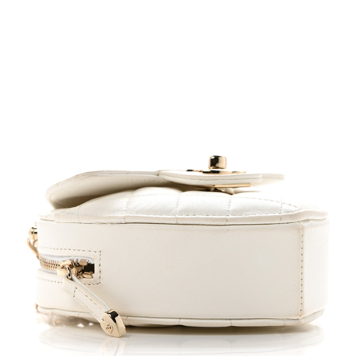 Chanel Lambskin Quilted CC In Love Heart Clutch With Chain White
