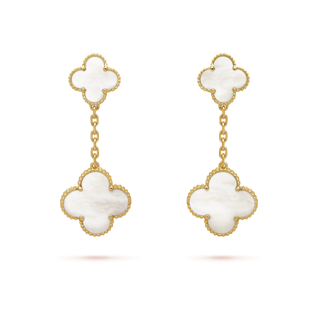 18K Yellow Gold MOP VCA Magic Alhambra Earrings 2 Motifs