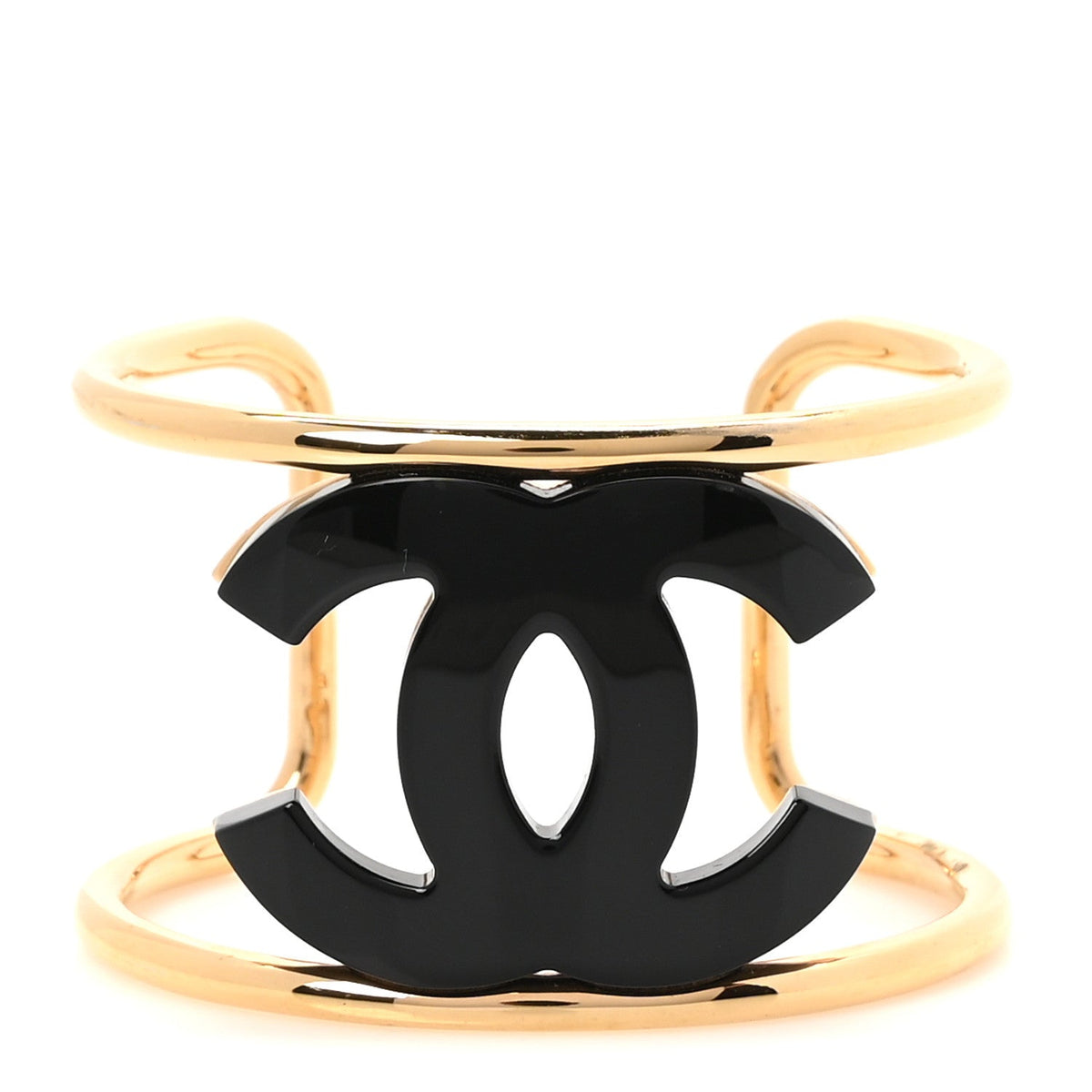 Chanel Metal Resin CC Cuff S Gold Black