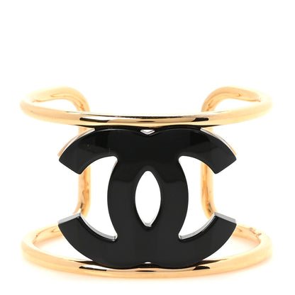 Chanel Metal Resin CC Cuff S Gold Black