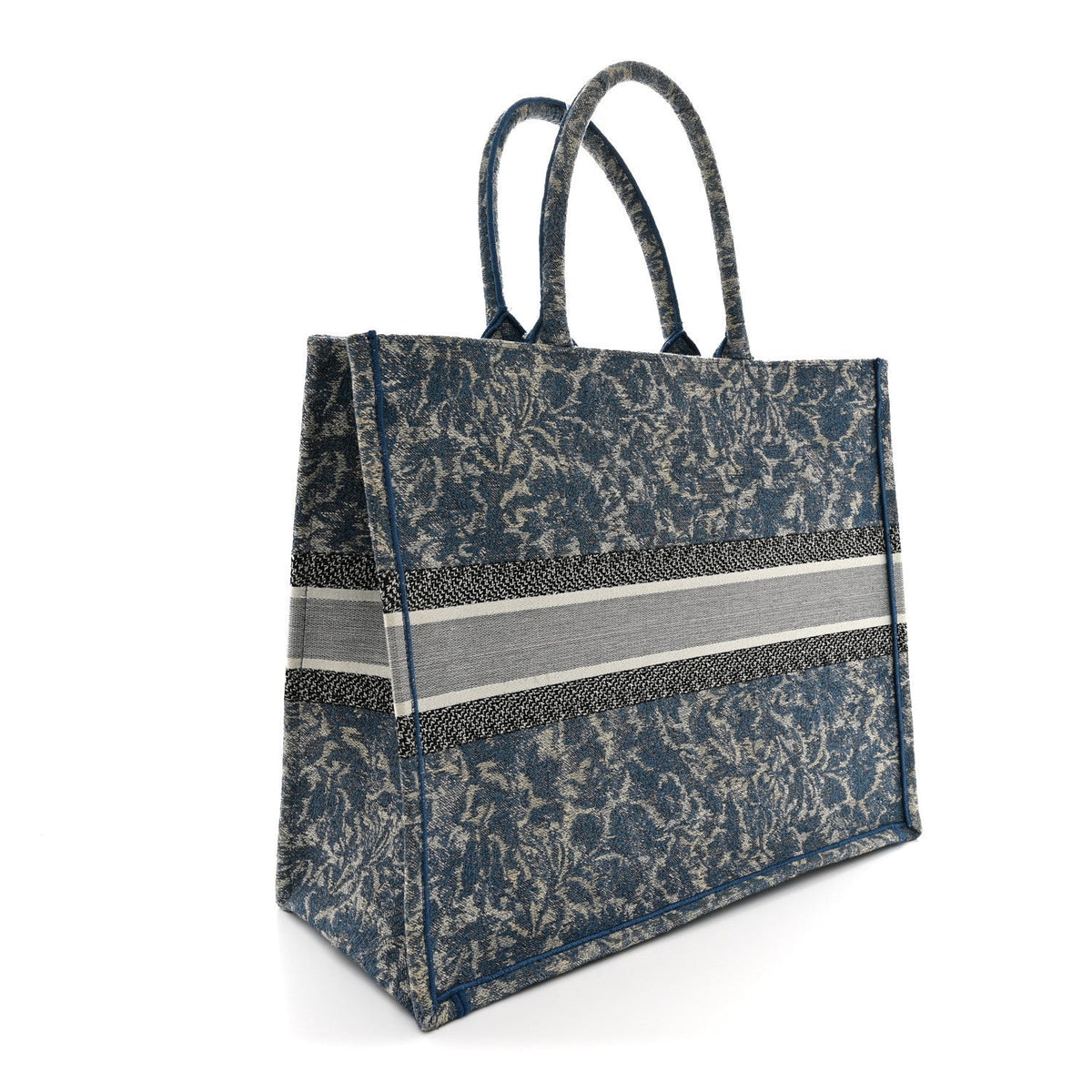 Christian Dior Canvas Embroidered Large Brocart Book Tote Blue 1983375