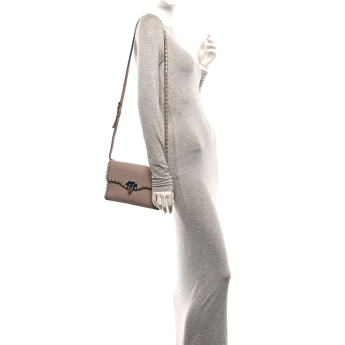 Valentino Garavani Pebbled Calfskin Medium Rockstud Flip Lock Crossbody Bag Poudre