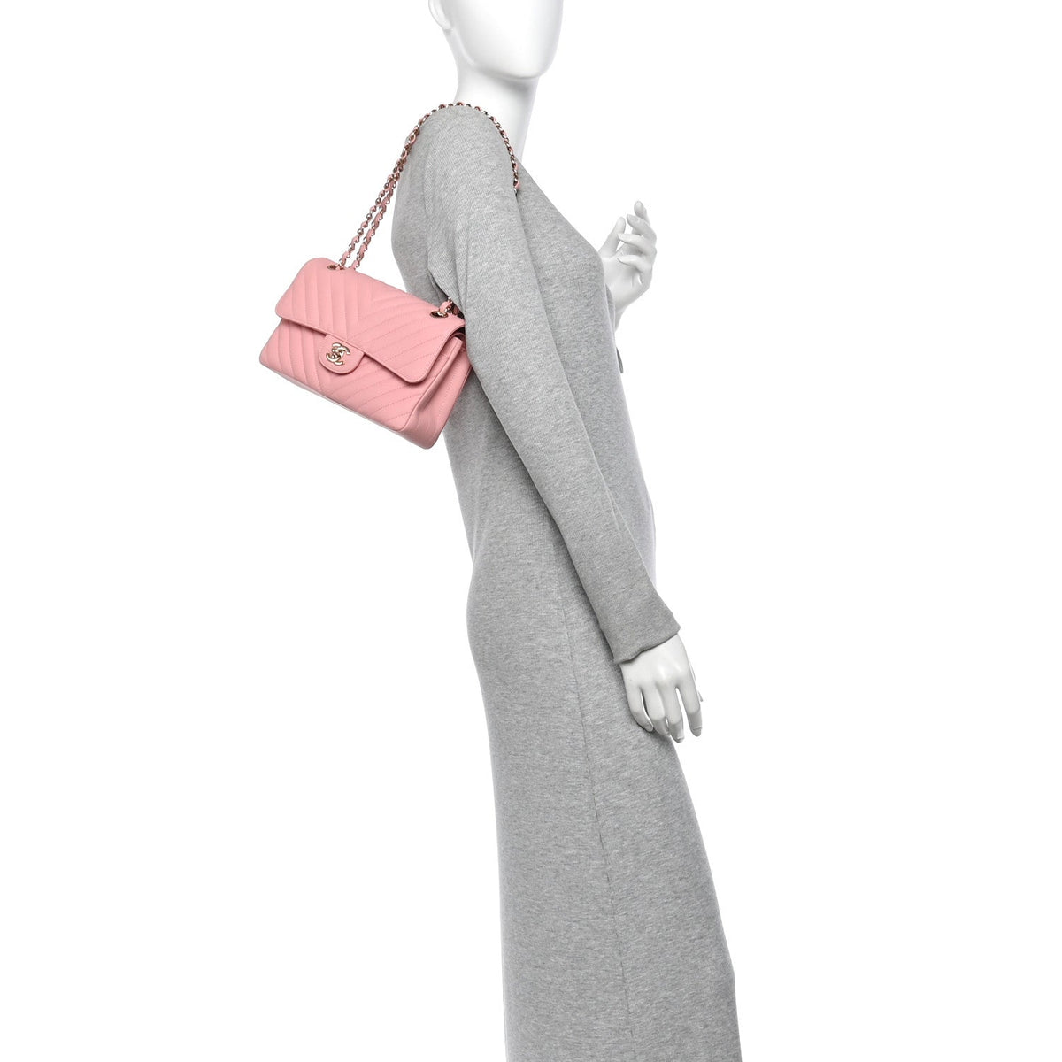 Chanel Caviar Chevron Quilted Small Double Flap Pink