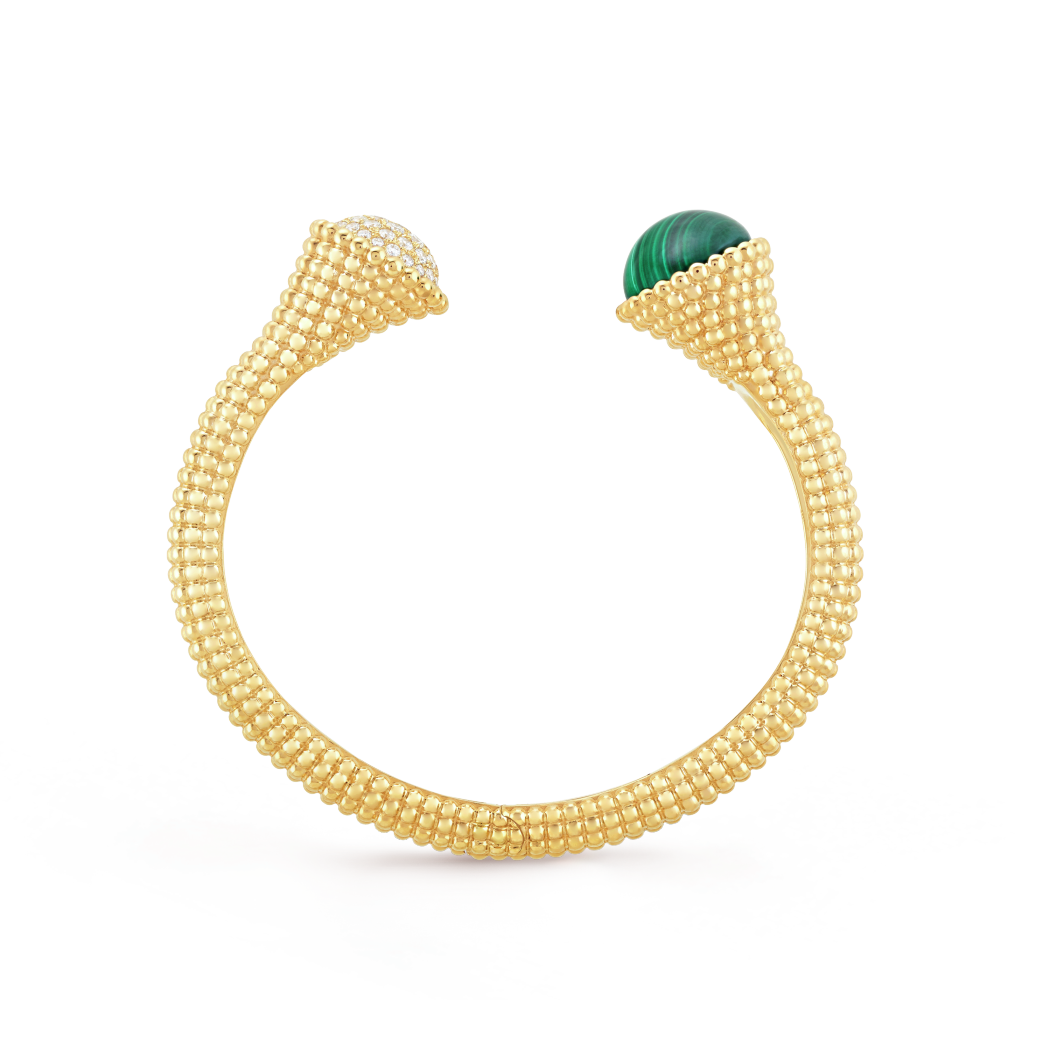 18K Gold Malachite Diamonds VCA Perlée Couleurs Bracelet