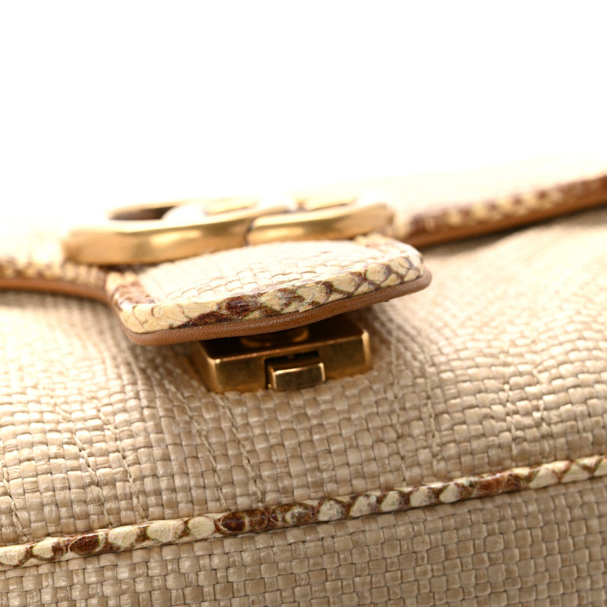 Gucci Raffia Elaphe Matelasse Small GG Marmont Shoulder Bag Natural Cream Brown