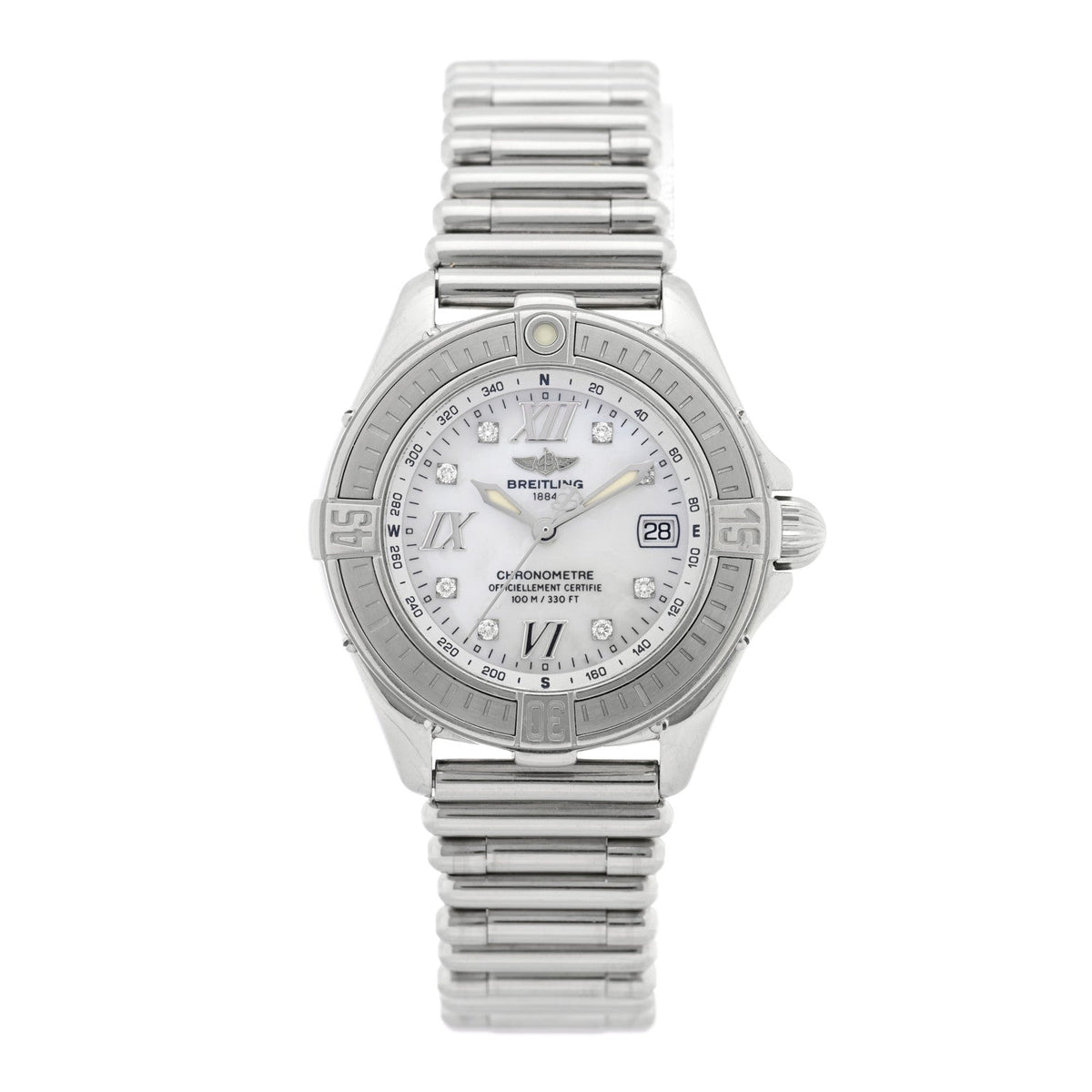 Breitling Stainless Steel Diamond Mother of Pearl 32mm Lady Cockpit Quartz Watch A71365