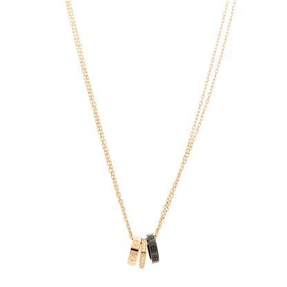 Cartier 18K Pink Gold Ceramic Diamond Three Ring LOVE Pendant Necklace