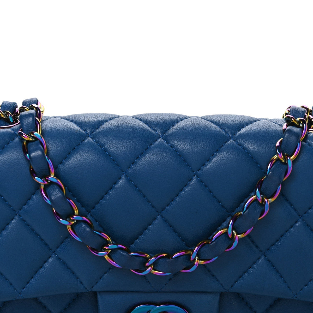 Chanel Lambskin Quilted Mini Rectangular Flap Blue Purple