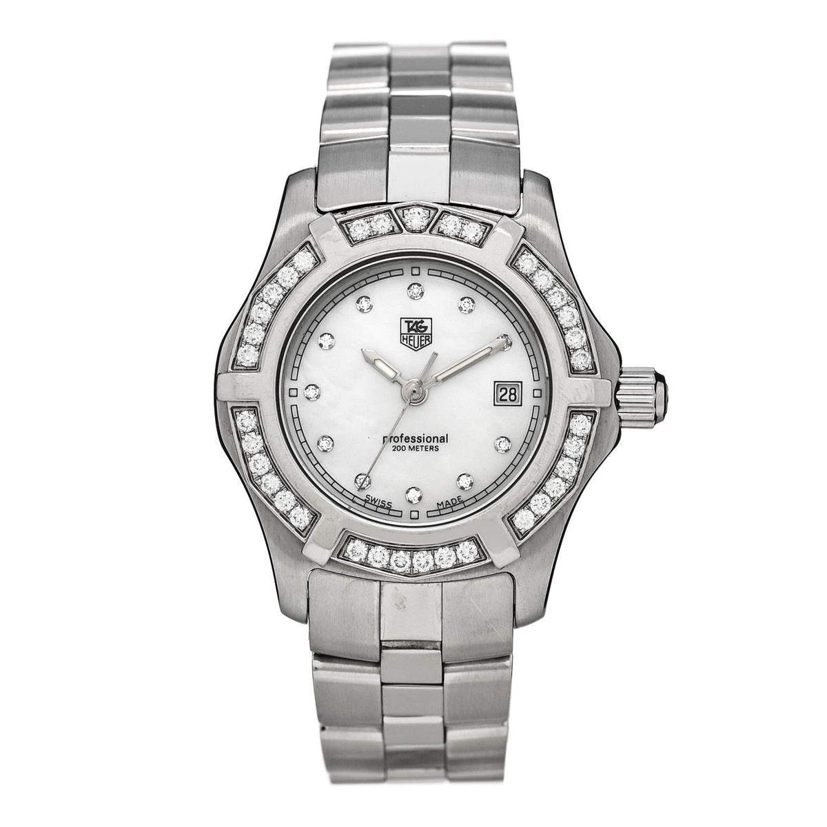 Tag Heuer Stainless Steel Diamond 27mm Professional 2000 Watch Mother of Pearl WN131J