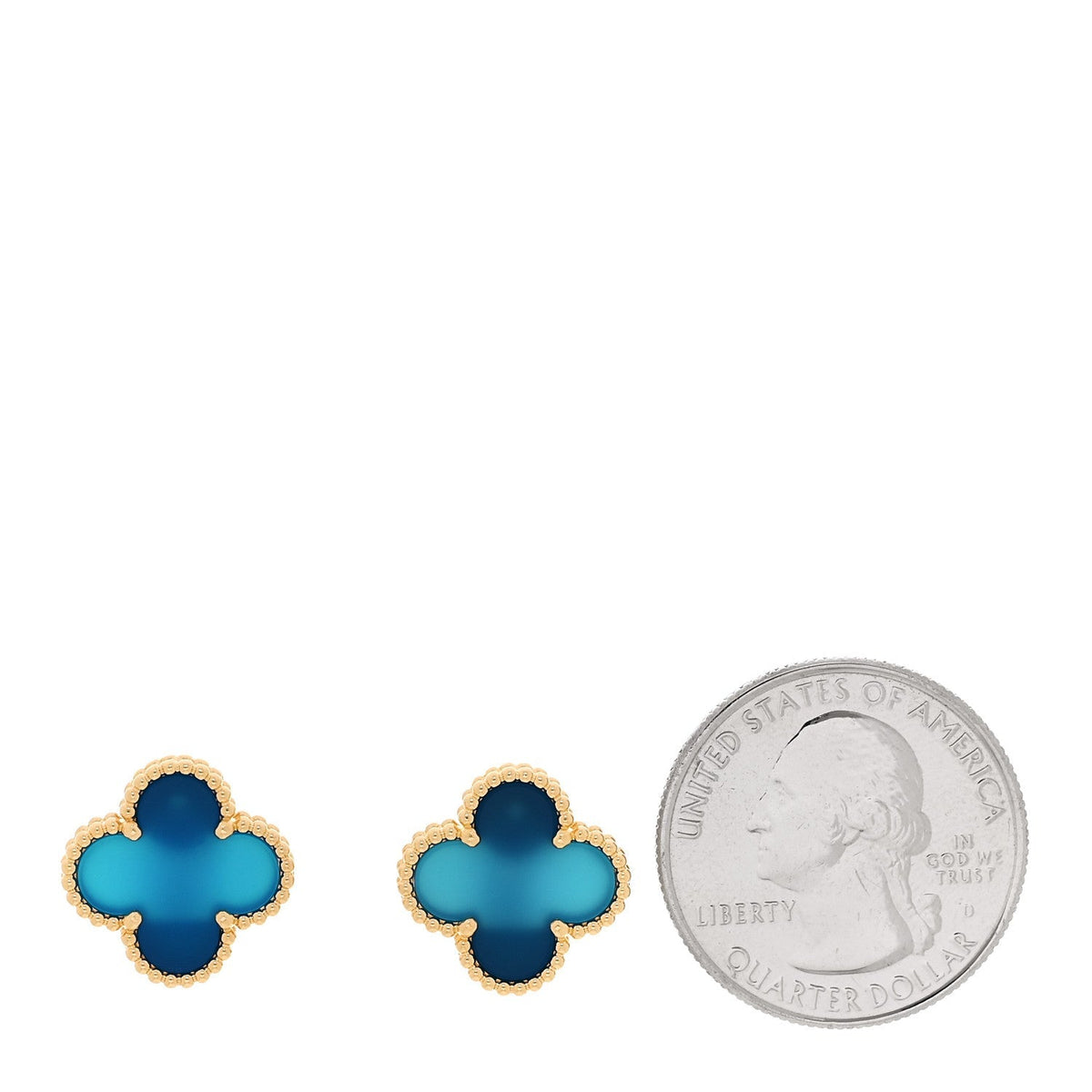 Van Cleef & Arpels 18K Yellow Gold Blue Agate Vintage Alhambra Earrings