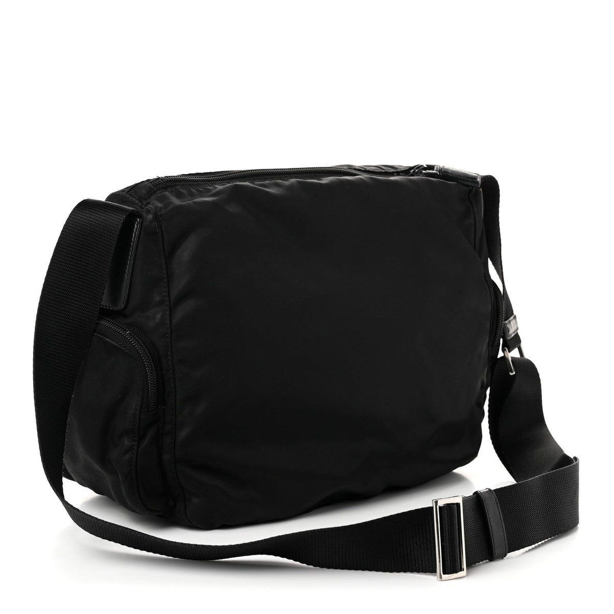 Prada Re-Nylon Vela Saffiano Pocket Double Zip Shoulder Bag Black
