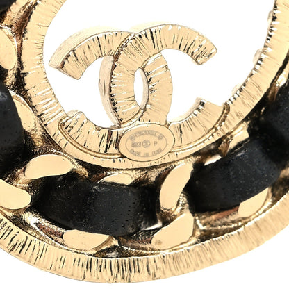 Chanel Crystal Lambskin Chain CC No 5 Drop Earrings Gold Black
