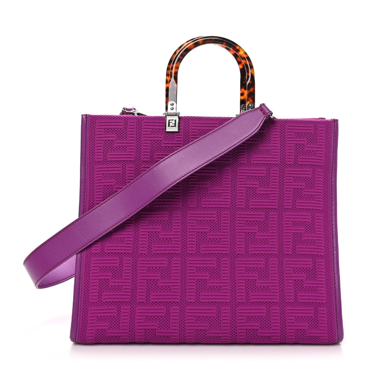 Fendi Technical Fabric Plexiglass FF Medium Sunshine Shopper Bouganville