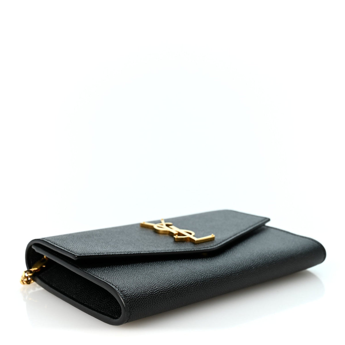 Saint Laurent Grain de Poudre Uptown Chain Wallet Black