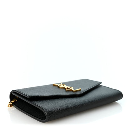 Saint Laurent Grain de Poudre Uptown Chain Wallet Black
