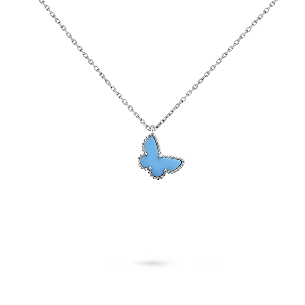 18K White Gold Turquoise VCA Sweet Alhambra Butterfly Pendant