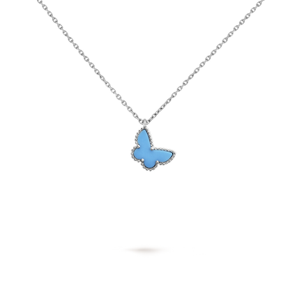 18K White Gold Turquoise VCA Sweet Alhambra Butterfly Pendant