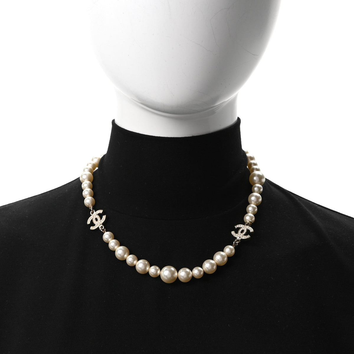 Chanel Crystal Pearl CC Short Necklace Gold