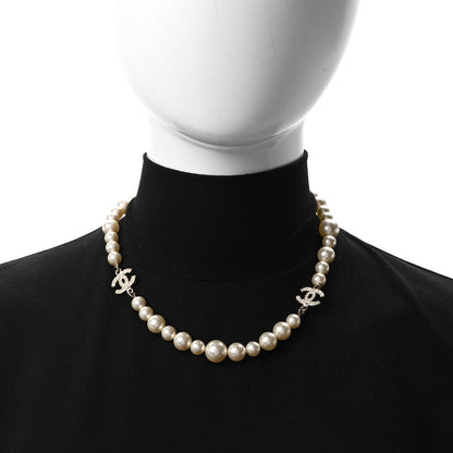 Chanel Crystal Pearl CC Short Necklace Gold