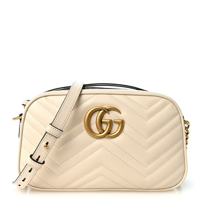 Gucci Calfskin Matelasse Small GG Marmont Chain Shoulder Bag White 1987195