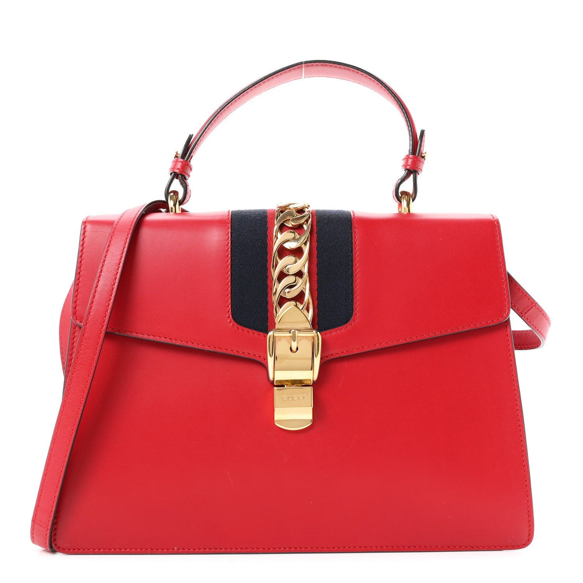 Gucci Calfskin Medium Sylvie Top Handle Bag Hibiscus Red 1984108