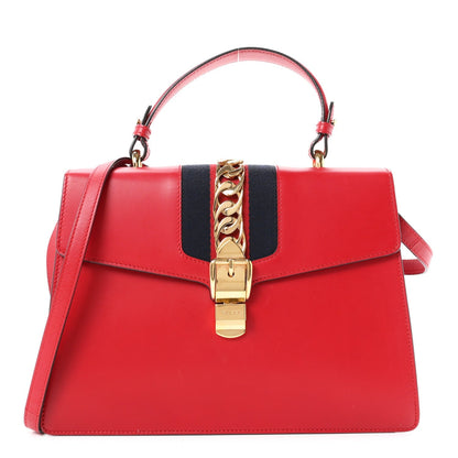 Gucci Calfskin Medium Sylvie Top Handle Bag Hibiscus Red 1984108