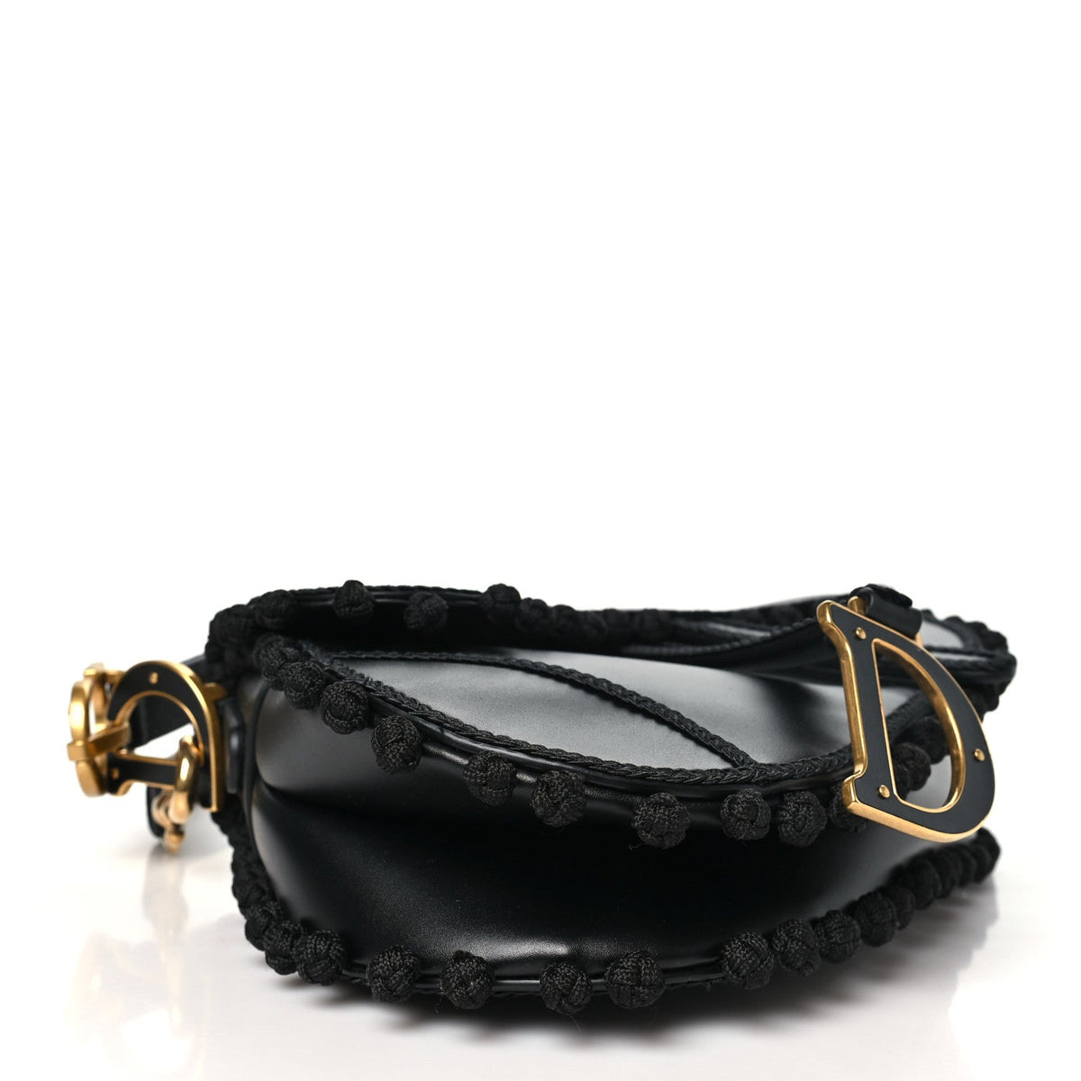Christian Dior Calfskin Pom Pom Saddle Bag Black