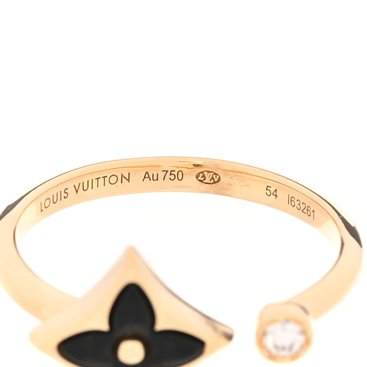 Louis Vuitton 18K Yellow Gold Diamond Onyx Blossom Ring 54 7