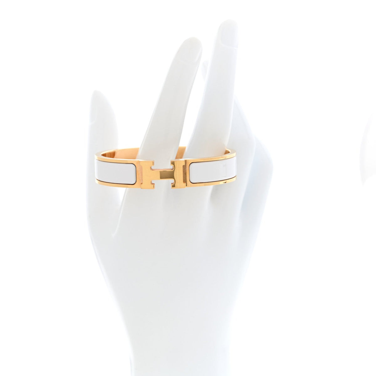 Hermes Enamel Narrow Clic Clac H Bracelet GM White