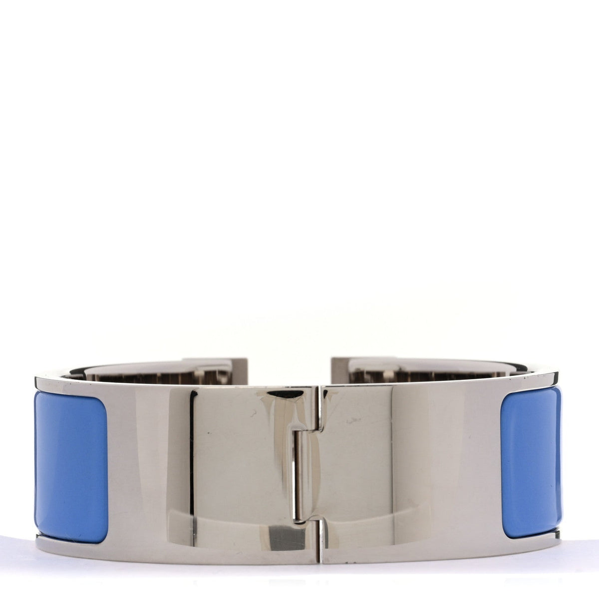 Hermes Enamel Palladium Plated Wide Clic Clac H Bracelet GM Bleu Transat
