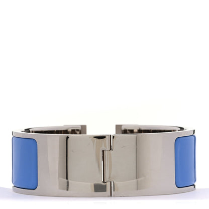 Hermes Enamel Palladium Plated Wide Clic Clac H Bracelet GM Bleu Transat