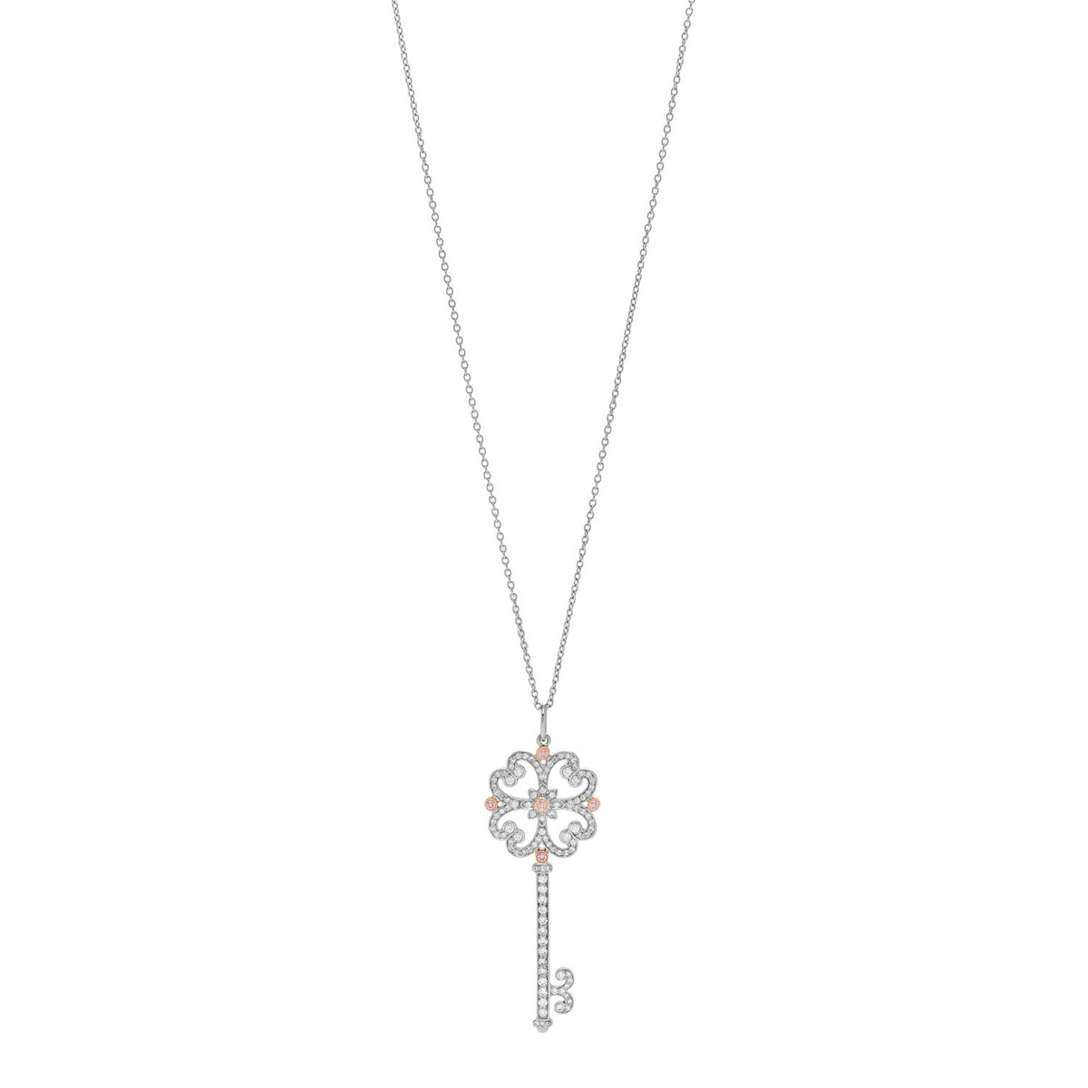 Tiffany Platinum 18K Rose Gold Diamond Enchant Quatra Key Necklace