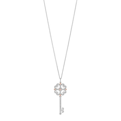 Tiffany Platinum 18K Rose Gold Diamond Enchant Quatra Key Necklace