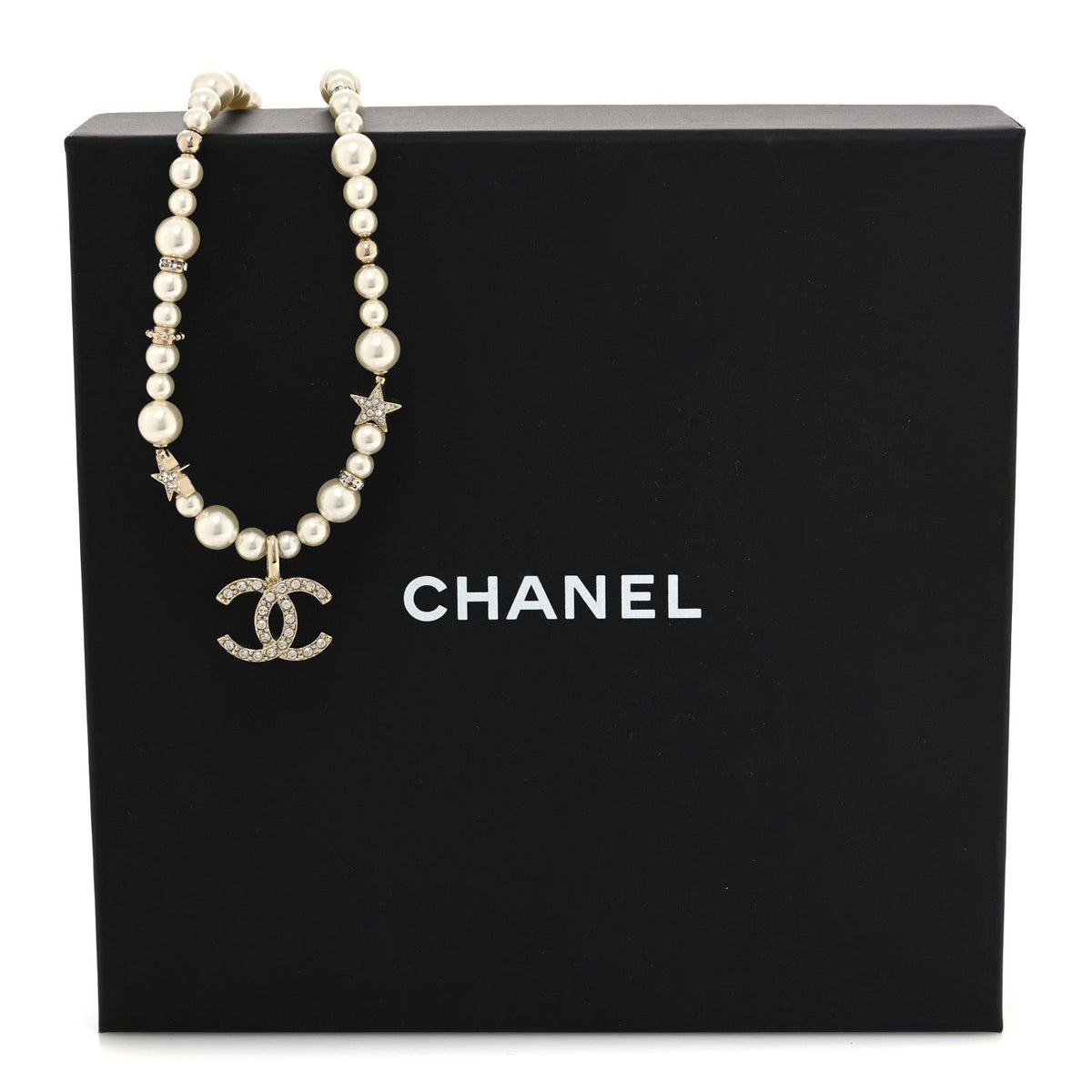 Chanel Pearl Crystal CC Star Choker Necklace Gold