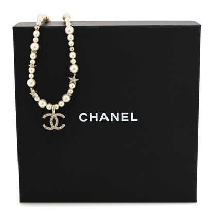 Chanel Pearl Crystal CC Star Choker Necklace Gold