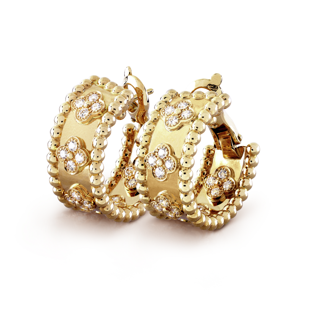 18K Gold VCA Perlée Clovers Hoop Earrings