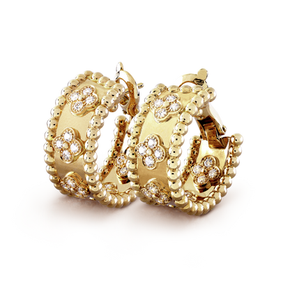 18K Gold VCA Perlée Clovers Hoop Earrings