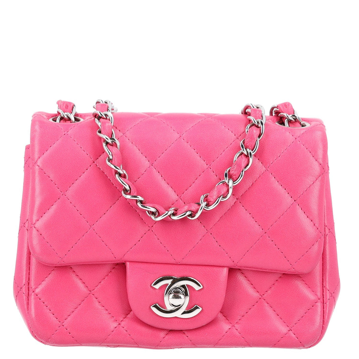Chanel Lambskin Quilted Mini Square Flap Dark Pink