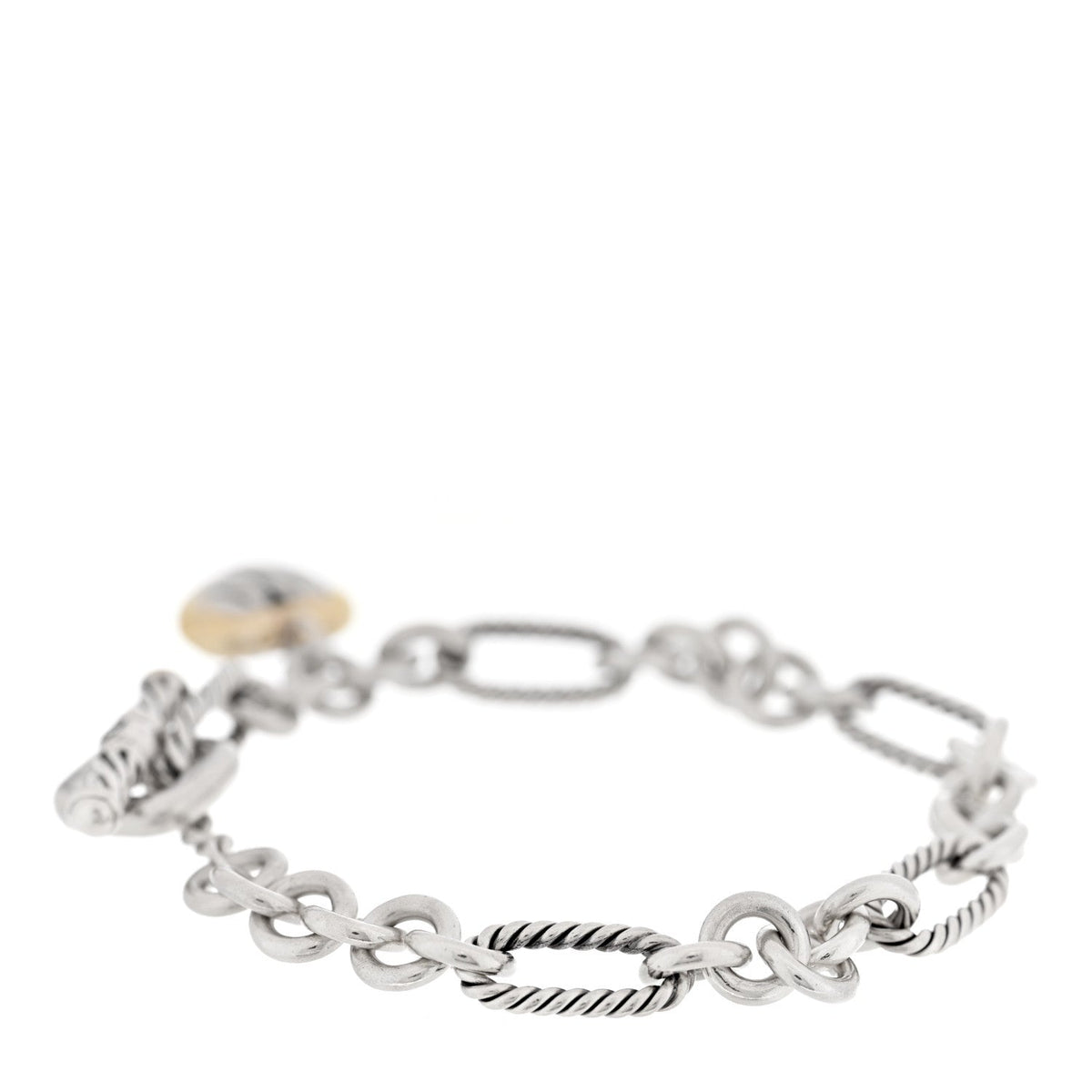 David Yurman Sterling Silver 18K Yellow Gold Cable Heart Charm Bracelet