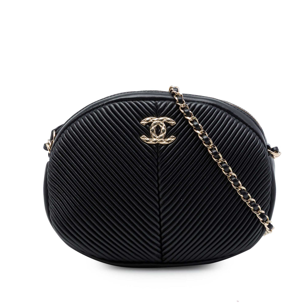 Pleated Camera Case Chevron Lambskin Small