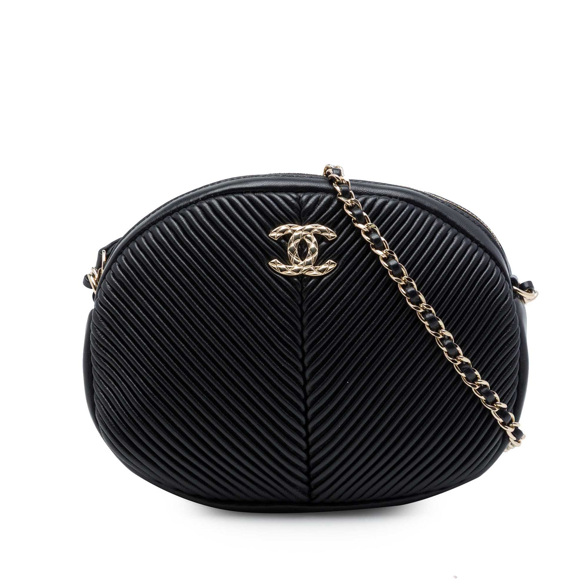 Pleated Camera Case Chevron Lambskin Small