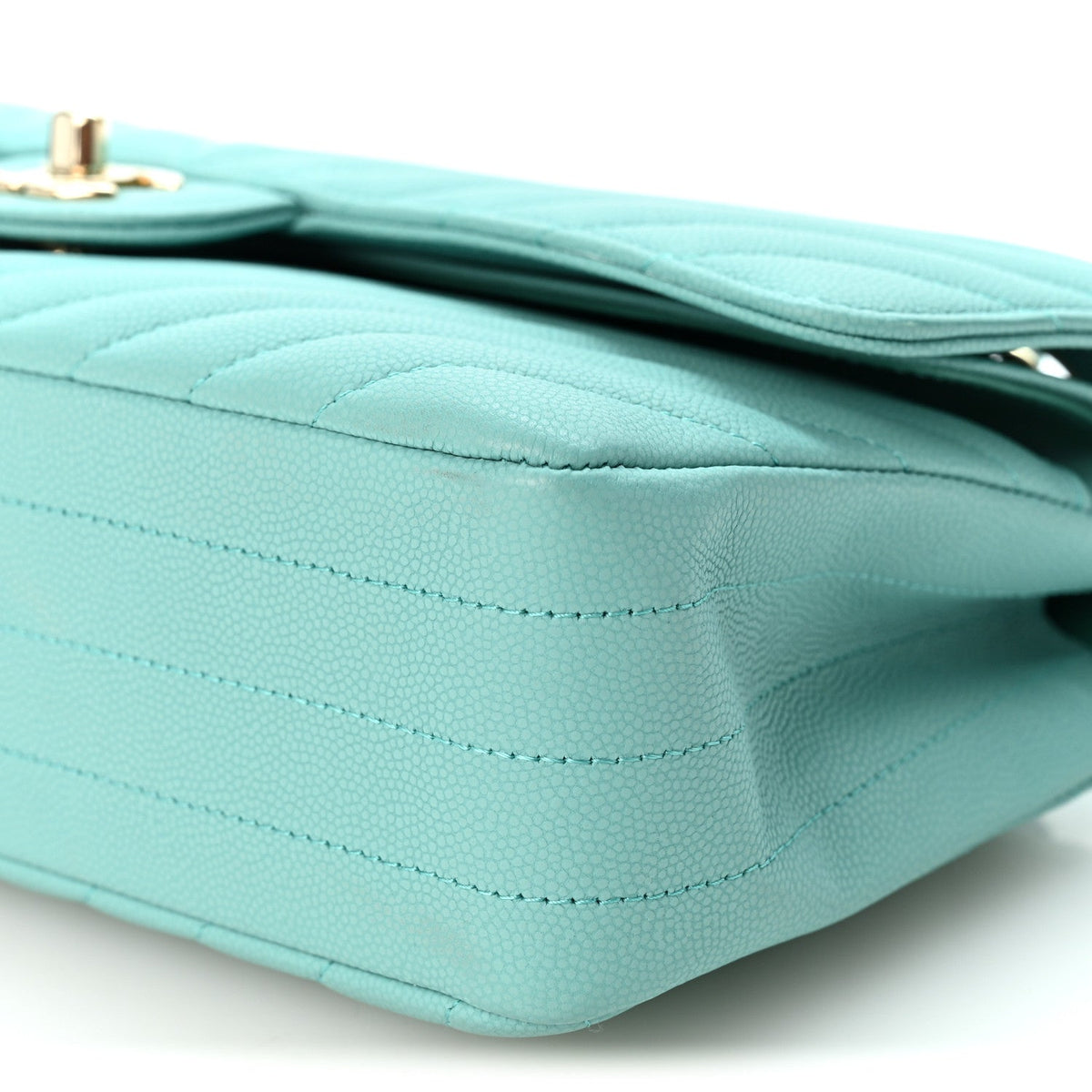 Chanel Caviar Flat Chevron Quilted Medium Double Flap Green