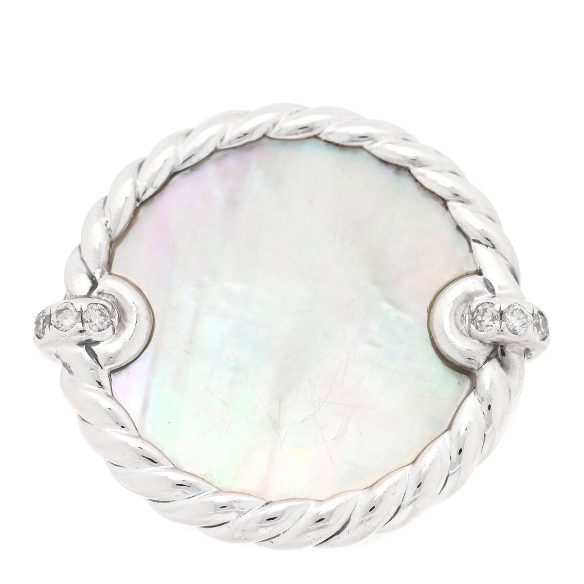 David Yurman Sterling Silver Mother of Pearl Diamond Elements Ring 49 5