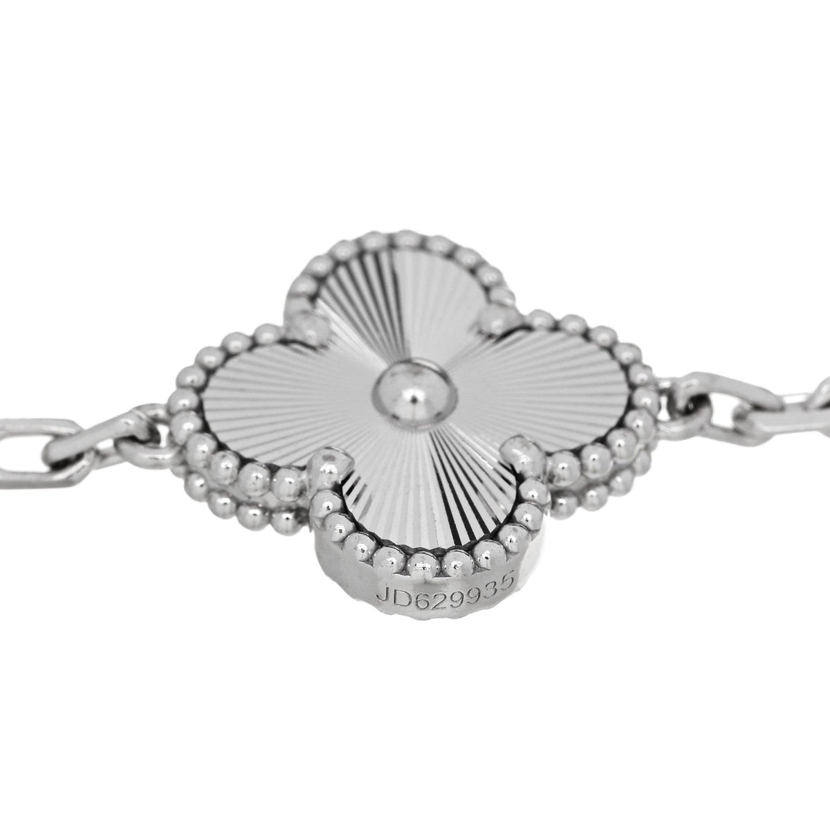 Van Cleef & Arpels 18K White Gold 5 Motifs Guilloche Vintage Alhambra Bracelet