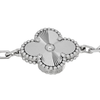 Van Cleef & Arpels 18K White Gold 5 Motifs Guilloche Vintage Alhambra Bracelet